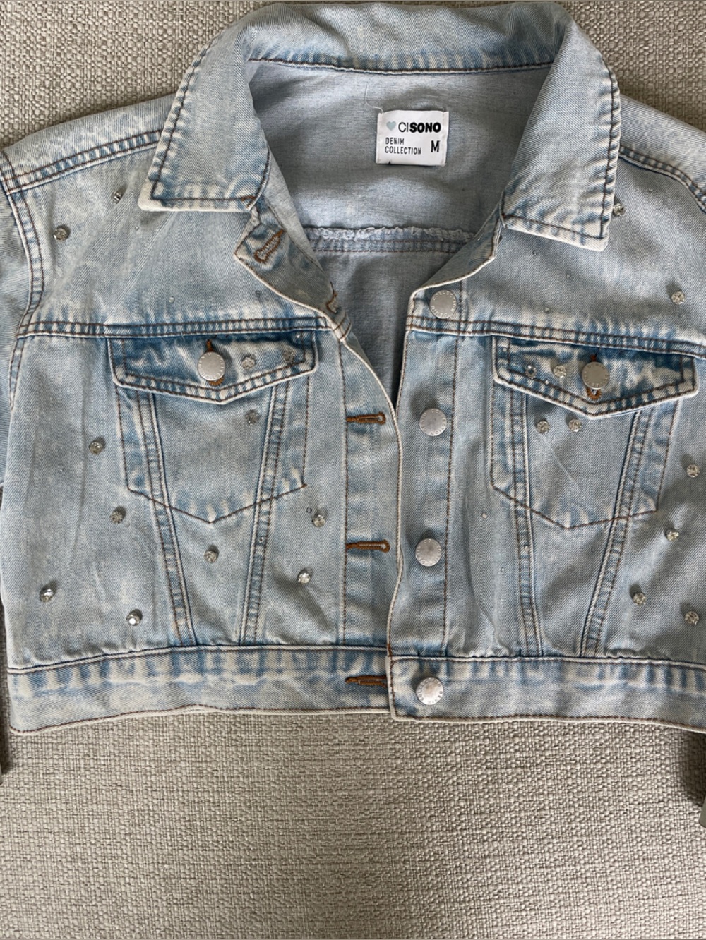 Ciso Light Blue Denim Jean Jacket with Stud Accents